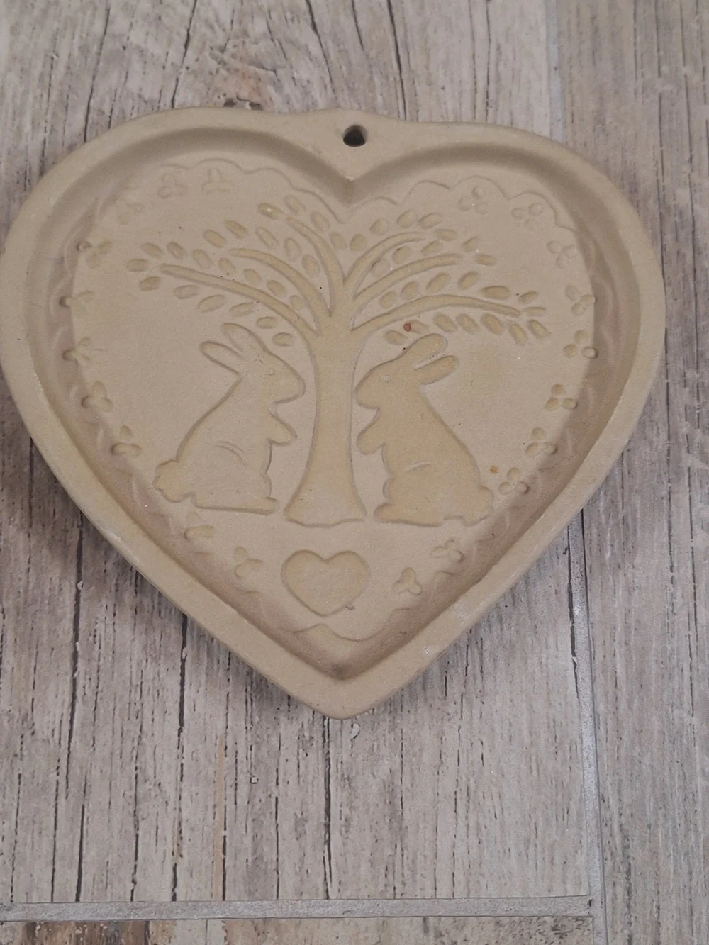 Vintage Brown Bag Cookie Art Heart Bunny Cookie Mold Stoneware Springerle  1989